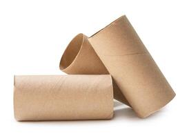 Side view of tissue paper cores or toilet paper tubes in stack isolated on white background with clipping path photo