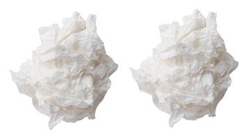Top view set of screwed or crumpled white tissue paper ball isolated on white background with clipping path photo