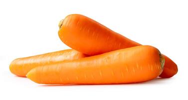 Side view of fresh orange carrot roots in stack isolated on white background with clipping path photo