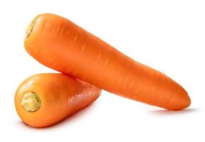 Side view of fresh orange carrots in stack isolated on white background with clipping path photo