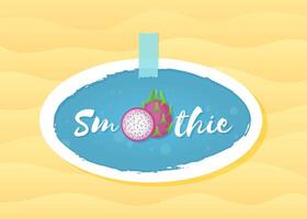 Blue label smoothie pitaya shake illustration. Fresh vegetarian smoothies drink label with raw pitaya fruit and hand drawn tag Smoothie with white frame for promotion discount concept vector
