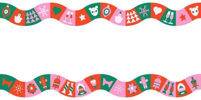 Christmas and New Year seamless border in mosaic style. Horizontal Christmas header for website template. Flat illustration. vector