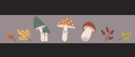 Fall harvest elements, stickers set of different leaves, mushrooms vector