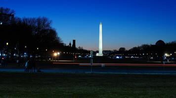 The monument tower view with the sunset sky as background in Washington DC photo