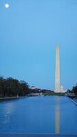 The monument tower view with the sunset sky as background in Washington DC photo