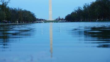 The monument tower view with the sunset sky as background in Washington DC photo
