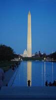 The monument tower view with the sunset sky as background in Washington DC photo