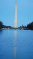 The monument tower view with the sunset sky as background in Washington DC photo