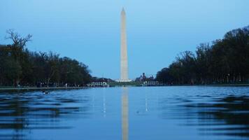 The monument tower view with the sunset sky as background in Washington DC photo