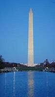 The monument tower view with the sunset sky as background in Washington DC photo
