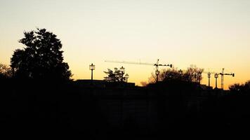 The beautiful sunset city view with the silhouette of the monument tower in Washington DC photo