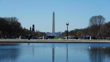 The monument tower view with the sunset sky as background in Washington DC photo