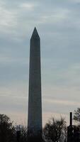 The monument tower view with the sunset sky as background in Washington DC photo