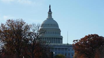 The Washington DC city view with the Capitol Hill building as background in autumn photo