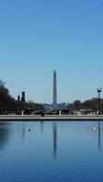 The monument tower view with the sunset sky as background in Washington DC photo