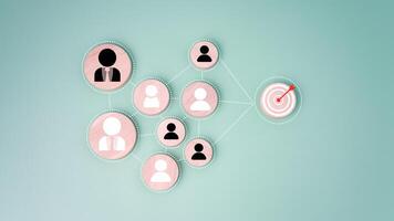 Dartboard and red arrow connection linkage with human icon for customer focus target group and customer relation management concept, Target customer, Marketing plan and strategies. photo