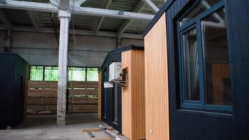A new wooden modular prefabricated house in factory video