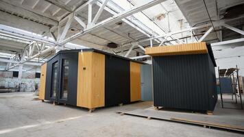 Modern mobile prefabricated modular home at a construction site video