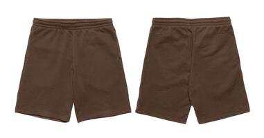 Brown sweatpants with elastic waistband, front and back view. photo