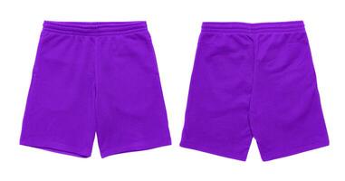 Purple drawstring shorts, front and back view. photo