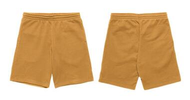 Brown cotton shorts displayed front and back. photo