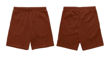 Brown sweat shorts with elastic waistband and pockets. photo