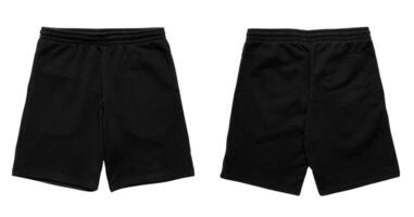 Black sweat shorts, front and back views. photo