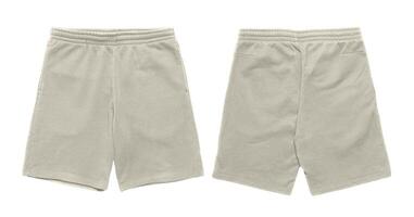 Two pairs of lightgray shorts with elastic waistbands. photo