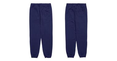Dark blue sweatpants, front and back view. photo