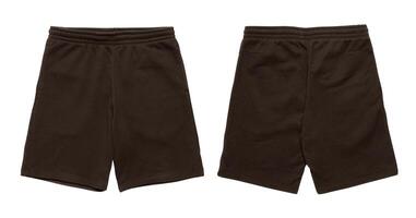 Brown shorts with drawstring, front and back views. photo