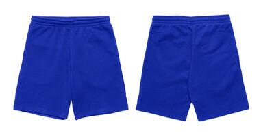 Blue athletic shorts with elastic waistband. photo