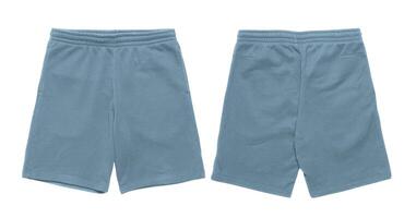 Blue sweat shorts, front and back views. photo