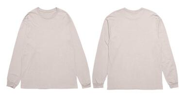 Gray long sleeved shirts in front and back view are perfect for showcasing clothing designs or creating fashion mockups. Versatile and essential. photo