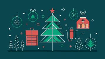 Colorful holiday decorations including a Christmas tree, gifts, and festive elements create a cheerful atmosphere for the holiday season vector