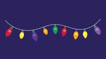 A vibrant string of colorful holiday lights hanging against a deep blue background, illuminating the space with festive cheer during the winter season vector