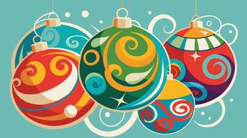 Colorful decorative ornaments hang in a festive arrangement, showcasing vibrant swirls and patterns, perfect for celebrating the holiday spirit in a joyful setting vector