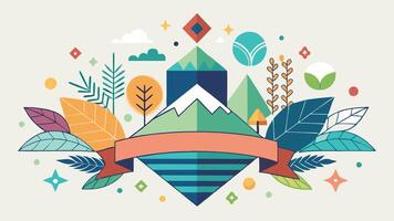 Colorful abstract illustration featuring geometric shapes, nature elements, and a vibrant landscape, showcasing creativity and design elements in a harmonious composition vector