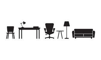 A set black and white silhouette Furniture collection isolated on a white background. vector