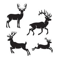 Set of wild deer silhouettes in flat style isolated on white background. illustration vector