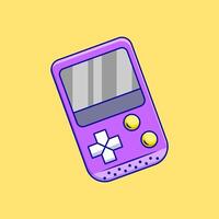 Purple Handheld Game Console Cartoon Illustration. Gaming Gear Object Concept. Flat Cartoon Outline Style. vector