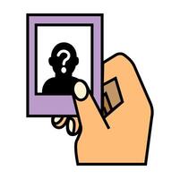 A person holding a polaroid picture with a hidden face in a creative illustration vector