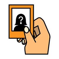 A hand holding a mysterious photo frame with an undefined silhouette inside vector