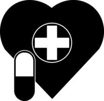 Simple graphic of a heart with a medical symbol and a pill, emphasizing treatment. vector