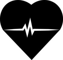 A black and white graphic of a heart with a pulse line. vector