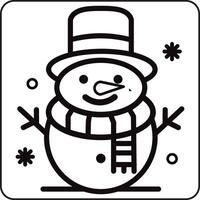 A black and white snowman, with a top hat and scarf, is a classic winter image. vector