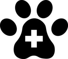 Paw print with a plus sign, representing veterinary care. vector