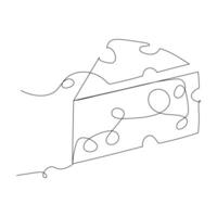 Continuous line drawing of National cheese lovers day icon. Hand drawn minimalist linear sketch of wheel of cheese with holes and a piece cut. V illustration isolated on white vector