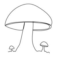 Continuous line of mushroom in silhouette isolated on transparent background. vector