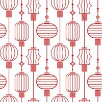 A continuous design featuring Chinese paper lanterns and lucky knots, reflecting the spirit of Chinese New Year and Mid-Autumn Festival. This flat, minimalistic geometric pattern is ideal for fabrics vector