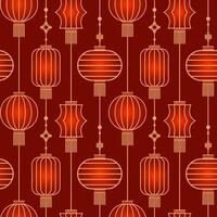 Seamless pattern of Chinese paper Hanging lantern Denglong. Good luck knot. Chinese New Year, Mid-Autumn Festival. Flat minimalistic geometric design. fabric, wrapping, background. vector